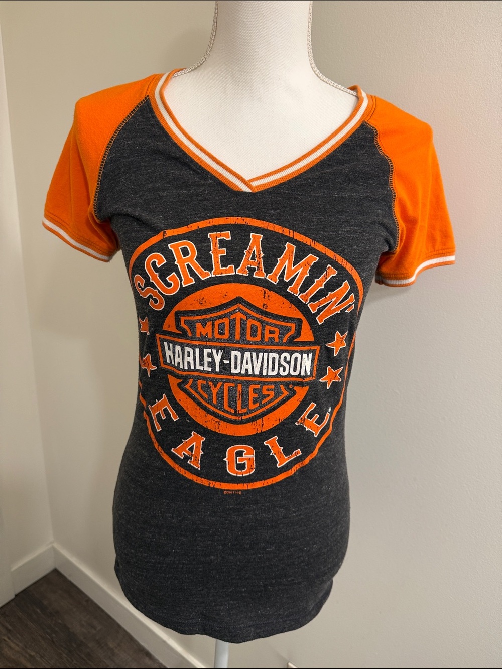 Harley Davidson Screamin' Eagle Gray Orange Short Sleeve T-Shirt Women’s Small